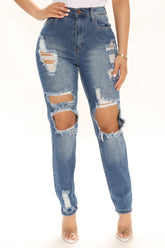 Socialite Ripped Straight Leg Jeans - Medium Wash